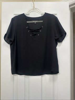 Express Black Lace-Up Short Sleeve Blouse